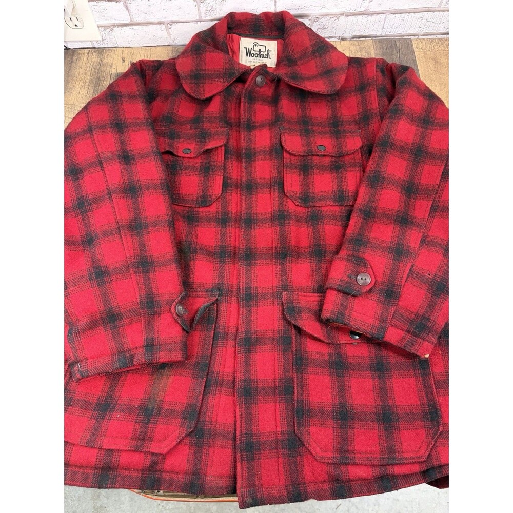 Vintage Woolrich 523 Size 38 Red Plaid Mackinaw Coat Jacket Mens Wool USA Heavy
